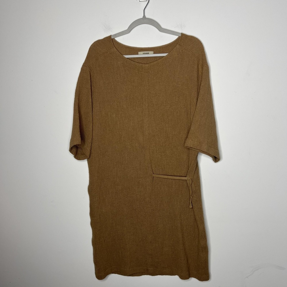Humanoid‎ Sweater Dress Womens Large Brown Knit Short Sleeve Textured Pocket